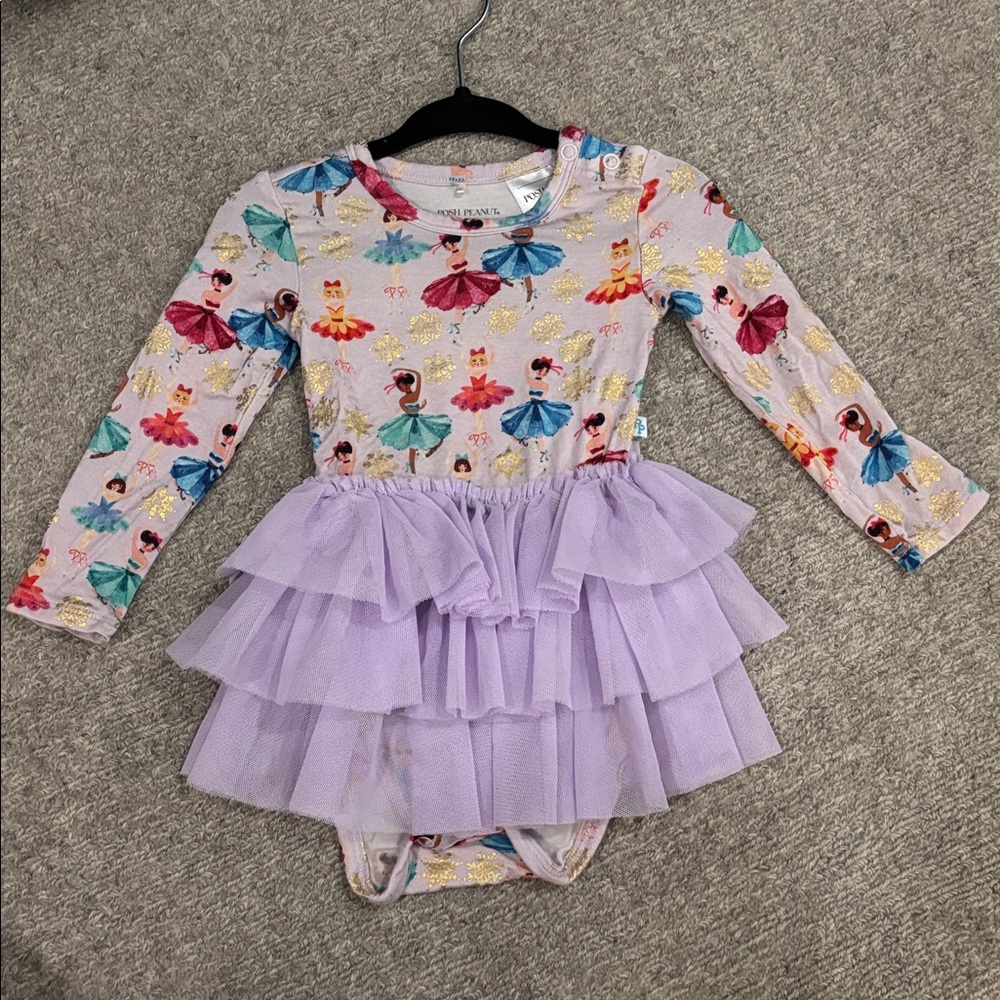 Posh Peanut Purple Ballerina/Nutcracker Holiday tutu onesie. 6-12 months.